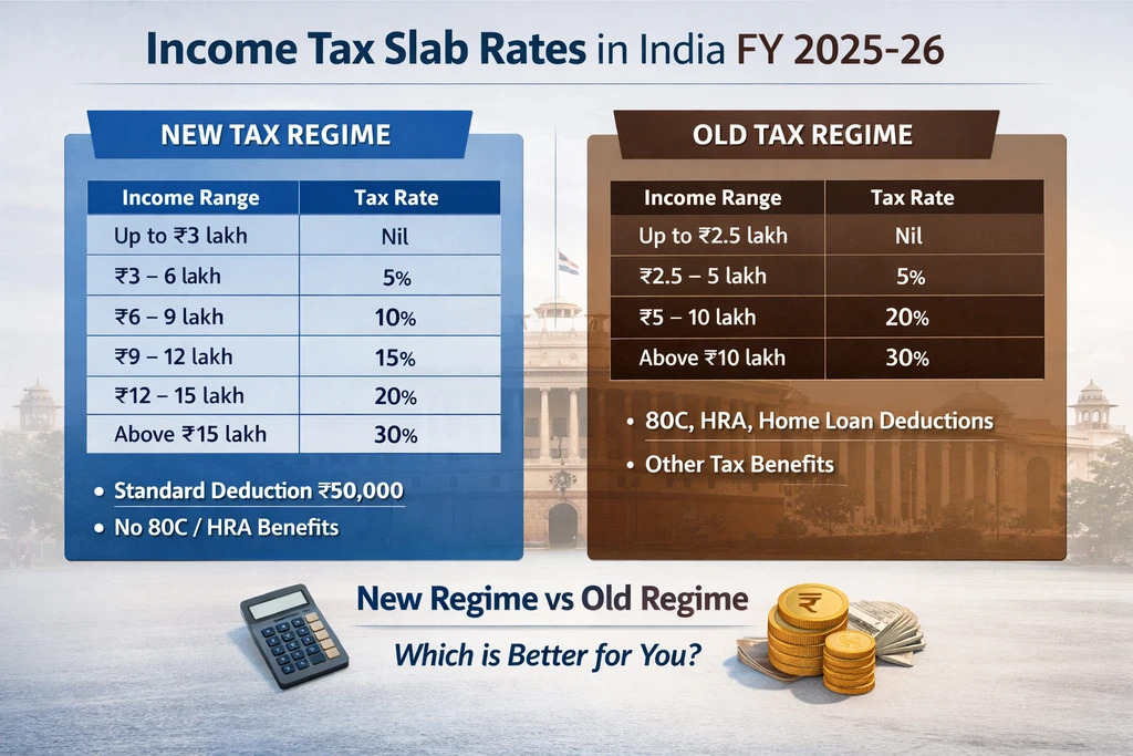 Latest Income Tax Slab Rates in India for FY 2025-26 Explained New vs Old Regime
