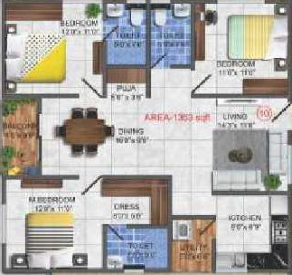 3 BHK Flat in Sree Samruddhi in Whitefield, Bangalore - Image 802756
