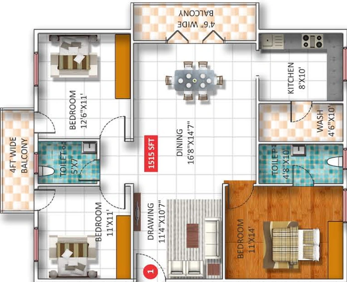 3 BHK Flat in Samiksha SR Crystal Park in Varthur, Bangalore - Image 802868