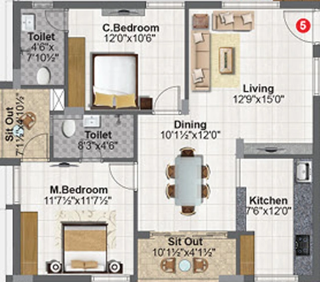 2 BHK Flat in Concrete Vivanta in Miyapur, Hyderabad - Image 802870