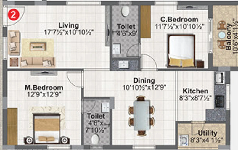 2 BHK Flat in Concrete Vivanta in Miyapur, Hyderabad - Image 802871