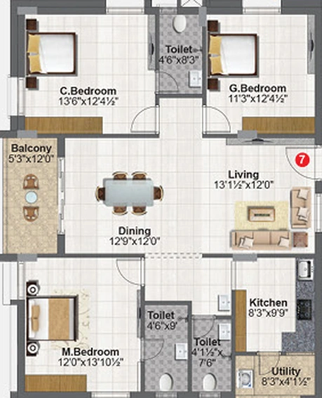 3 BHK Flat in Concrete Vivanta in Miyapur, Hyderabad - Image 802873