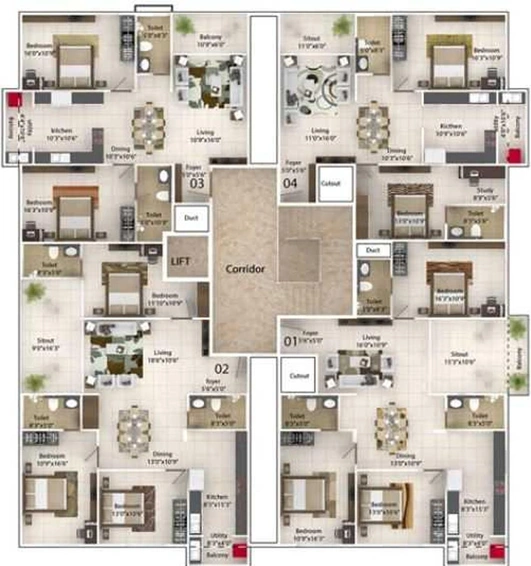 Floor Plan of Mahabaleshwara Classique Woods in Yelahanka, Bangalore - Image 130031