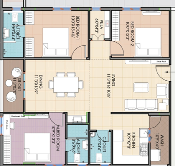 3 BHK Flat in Ark Aptha in Karmanghat, Hyderabad - Image 802958