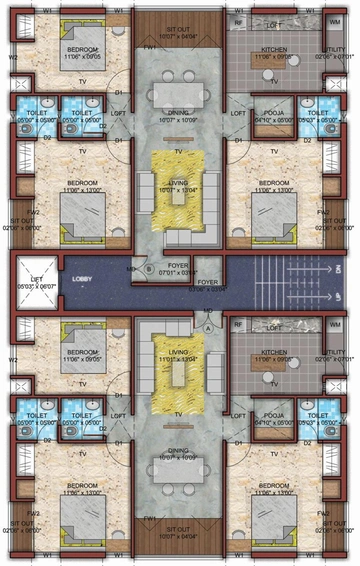 Floor Plan of Aakash Bougainvillea in Virugambakkam, Chennai - Image 130470
