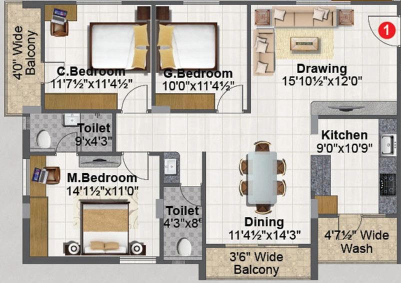 3 BHK Flat in Fortune Gold Finch in Puppalaguda, Hyderabad - Image 803139