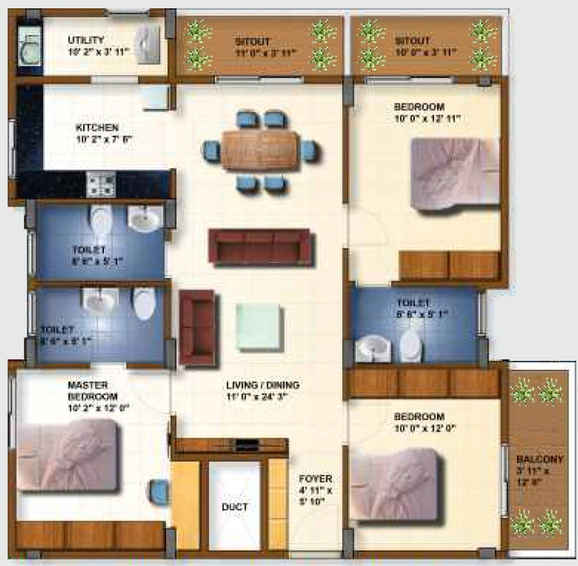 3 BHK Flat in Vijaya SpringWoods in Begur, Bangalore - Image 803192