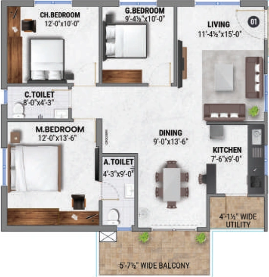 3 BHK Flat in Fortune Greenhomes Swan in Nizampet, Hyderabad - Image 803316