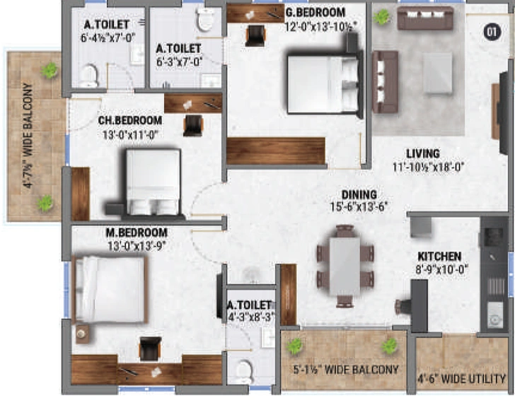 3 BHK Flat in Fortune Greenhomes Swan in Nizampet, Hyderabad - Image 803318
