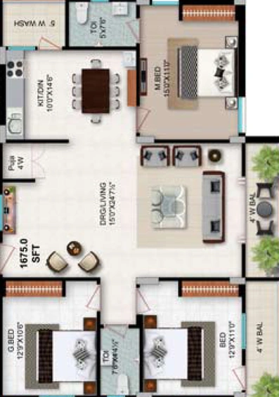 3 BHK Flat in Goldstone Maple Homes in Manikonda, Hyderabad - Image 803345