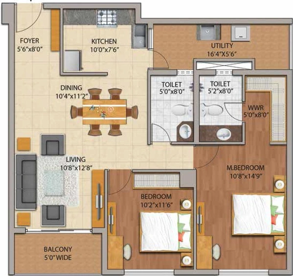 2 BHK Flat in Adarsh Palm Retreat Mayberry in Bellandur, Bangalore - Image 803353
