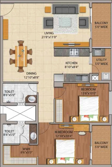 2 BHK Flat in Adarsh Palm Retreat Mayberry in Bellandur, Bangalore - Image 803354