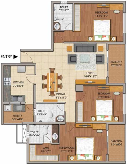 3 BHK Flat in Adarsh Palm Retreat Mayberry in Bellandur, Bangalore - Image 803355