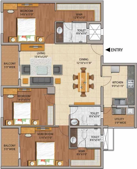 3 BHK Flat in Adarsh Palm Retreat Mayberry in Bellandur, Bangalore - Image 803356