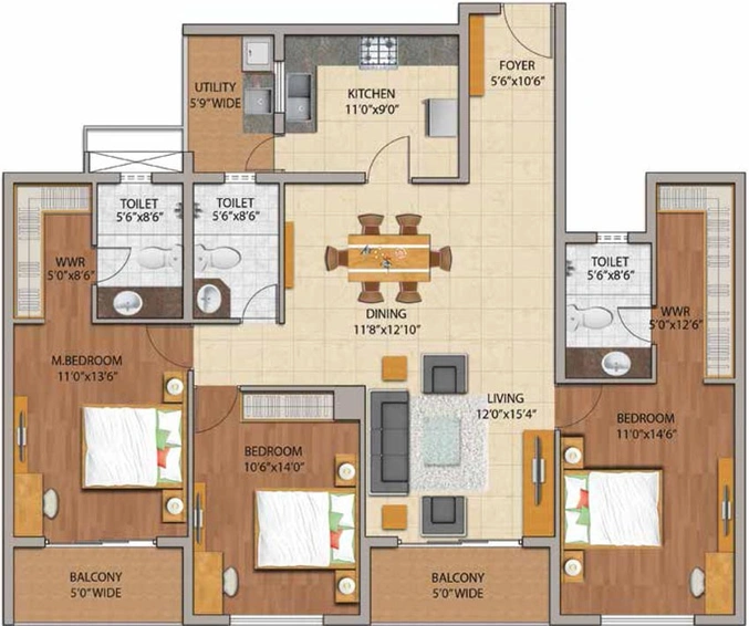 3 BHK Flat in Adarsh Palm Retreat Mayberry in Bellandur, Bangalore - Image 803357