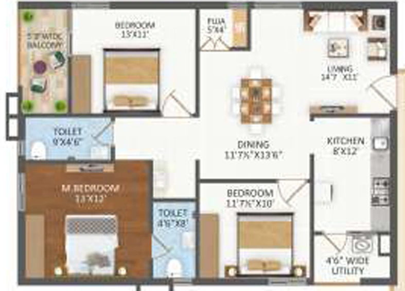 3 BHK Flat in Mahalaxmis Sri Nilayam in Uppal, Hyderabad - Image 803359