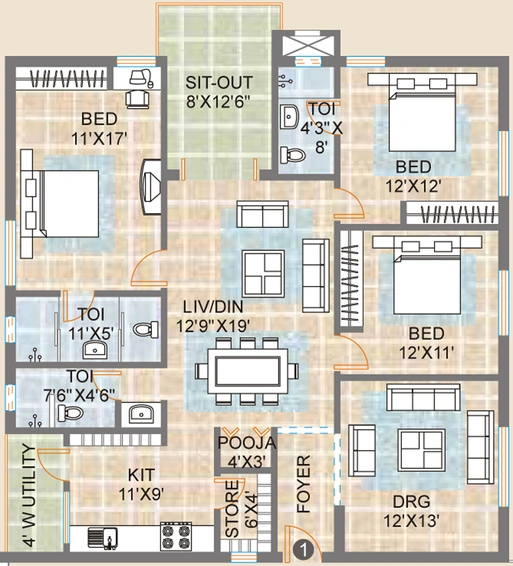3 BHK Flat in Vertex Sadguru Krup in Nizampet, Hyderabad - Image 803400