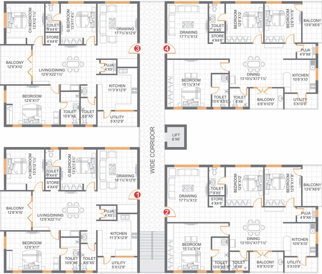 Floor Plan of Anuhar A Square in Manikonda, Hyderabad - Image 131374