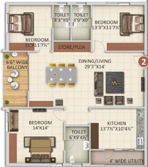 3 BHK Flat in Anuhar Morning Raaga in Manikonda, Hyderabad - Image 803418