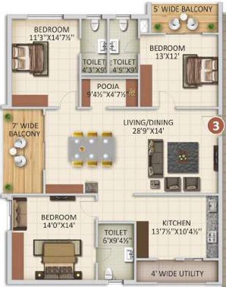 3 BHK Flat in Anuhar Morning Raaga in Manikonda, Hyderabad - Image 803419