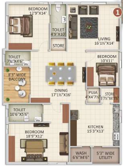 3 BHK Flat in Anuhar Morning Raaga in Manikonda, Hyderabad - Image 803420