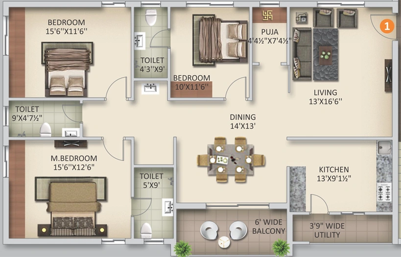 3 BHK Flat in Anuhar Sunny Side in Manikonda, Hyderabad - Image 803421