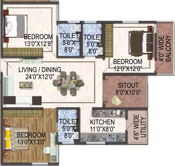 3 BHK Flat in Ark Cloud City Phase 1 in Whitefield, Bangalore - Image 803424