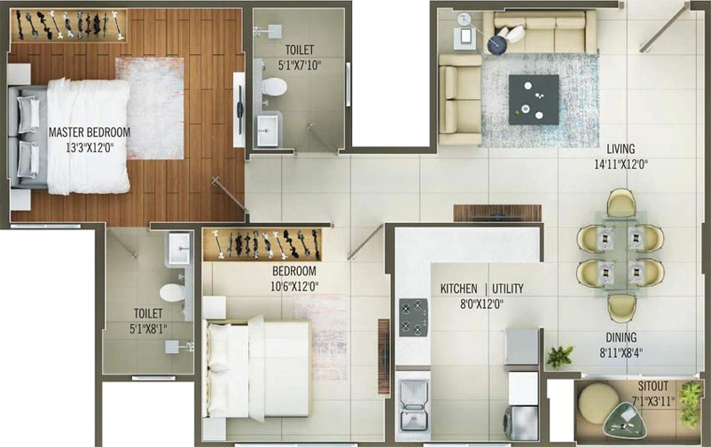 2 BHK Flat in Concorde Mayfair in Yelahanka, Bangalore - Image 803456