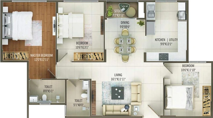 3 BHK Flat in Concorde Mayfair in Yelahanka, Bangalore - Image 803457