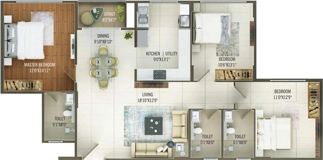 3 BHK Flat in Concorde Mayfair in Yelahanka, Bangalore - Image 803458