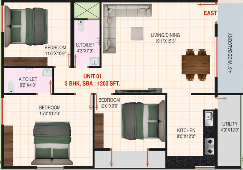 3 BHK Flat in Vaishnavi Dews in Uttarahalli, Bangalore - Image 803472