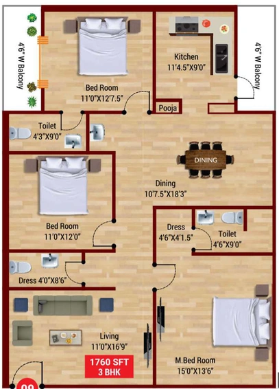 3 BHK Flat in Golden Homes Lake Way in Kompally, Hyderabad - Image 803506