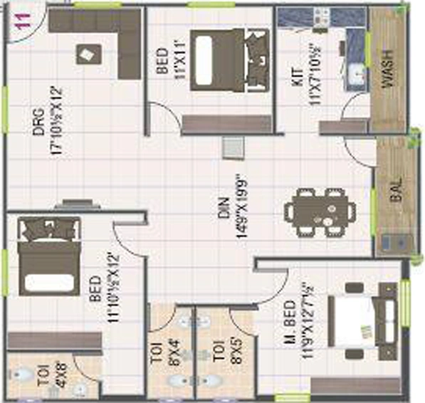 3 BHK Flat in Sri RKs Brundavanam in Patancheru, Hyderabad - Image 803553