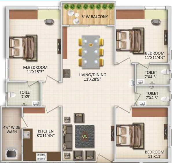 3 BHK Flat in Sunshine Blue Pearl in Hafeezpet, Hyderabad - Image 803567