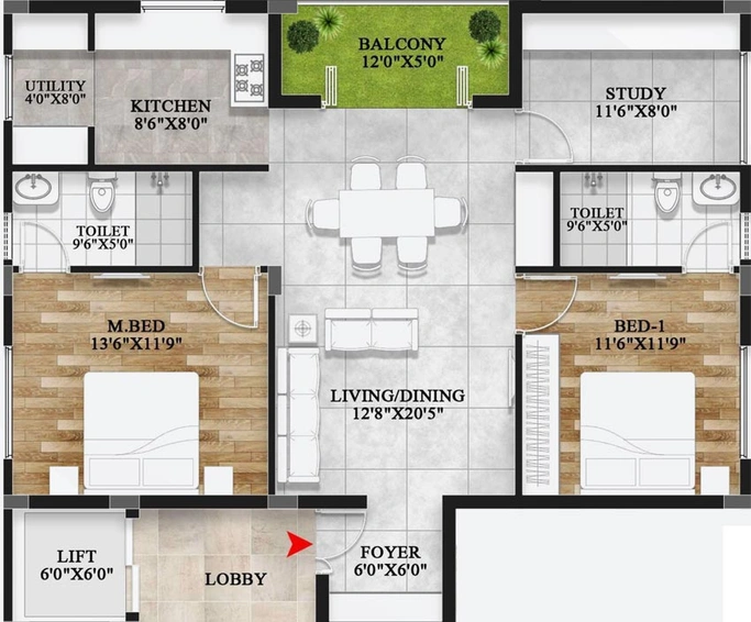 2 BHK Flat in Swathi Aura in T Nagar, Chennai - Image 803654