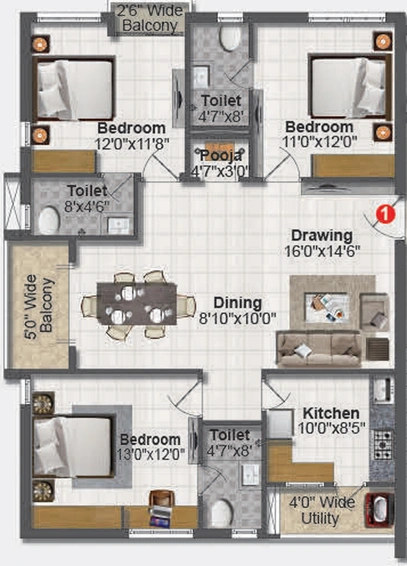 3 BHK Flat in Rishis Sai Mummidi Mansion in Hitech City, Hyderabad - Image 803711