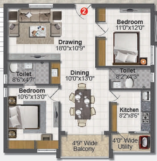 2 BHK Flat in Rishis Sai Vemuri Pride in Hitech City, Hyderabad - Image 803735