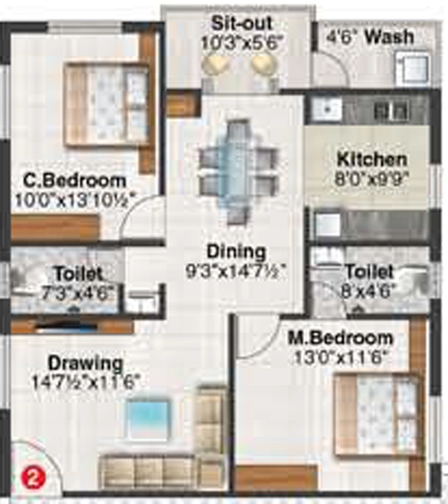 2 BHK Flat in Rishis Sais Four Seasons in Miyapur, Hyderabad - Image 803736
