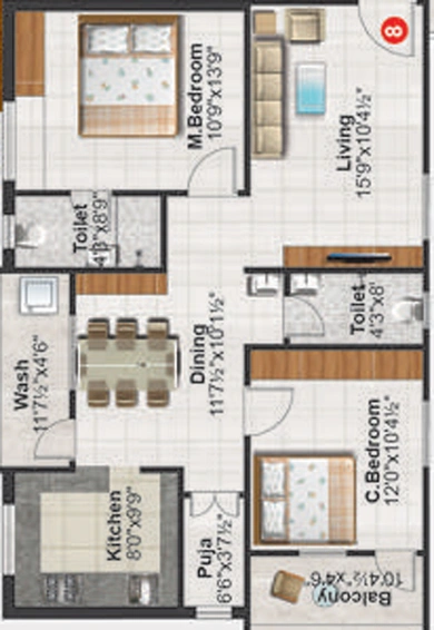 2 BHK Flat in Rishis Sais Splendid in Gachibowli, Hyderabad - Image 803743