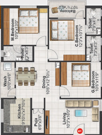 3 BHK Flat in Rishis Sais Splendid in Gachibowli, Hyderabad - Image 803744