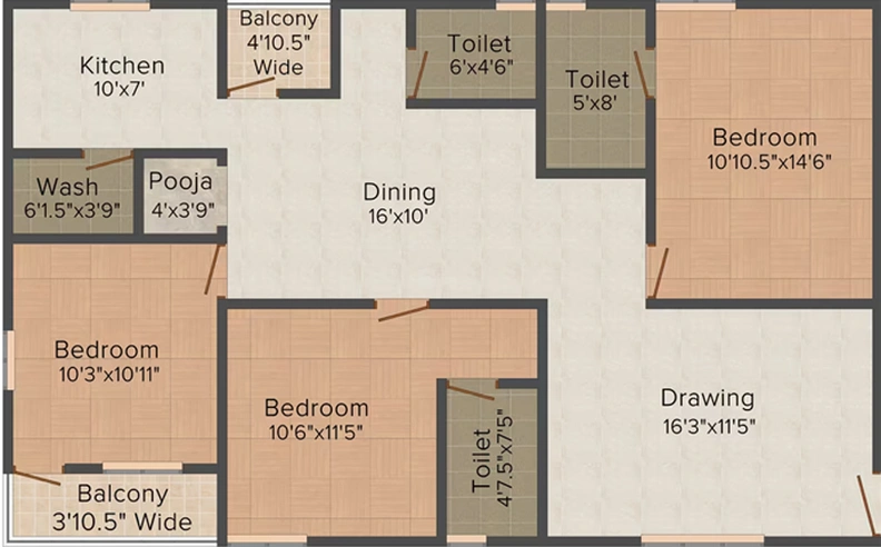 3 BHK Flat in Trishala Luxor Apartments in Kondapur, Hyderabad - Image 803767