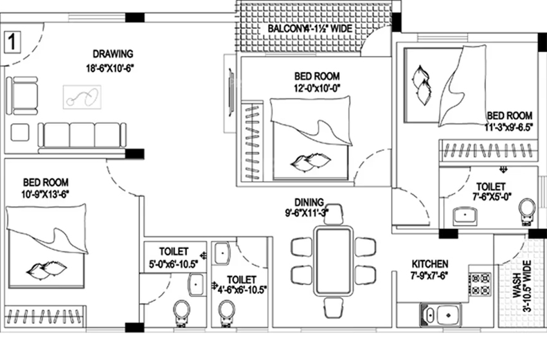 3 BHK Flat in Trishala Luxor Apartments in Kondapur, Hyderabad - Image 803768