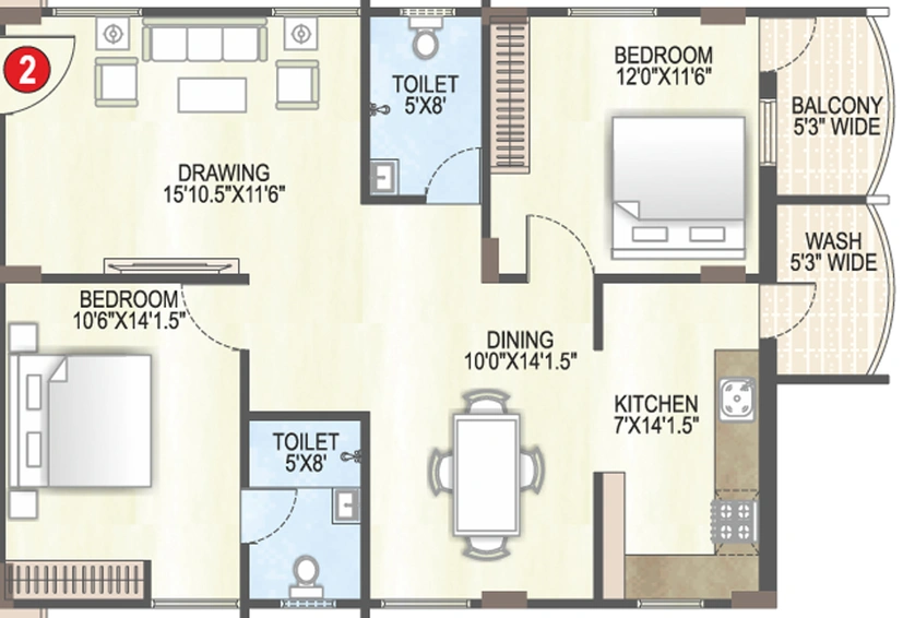 2 BHK Flat in Trishala Saffron Sanathan in Nallagandla, Hyderabad - Image 803778