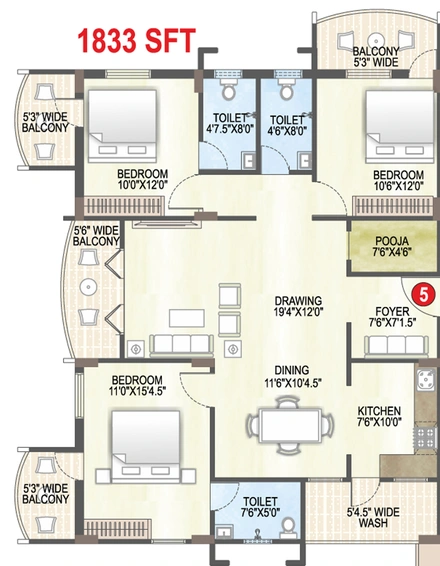3 BHK Flat in Trishala Saffron Sanathan in Nallagandla, Hyderabad - Image 803780