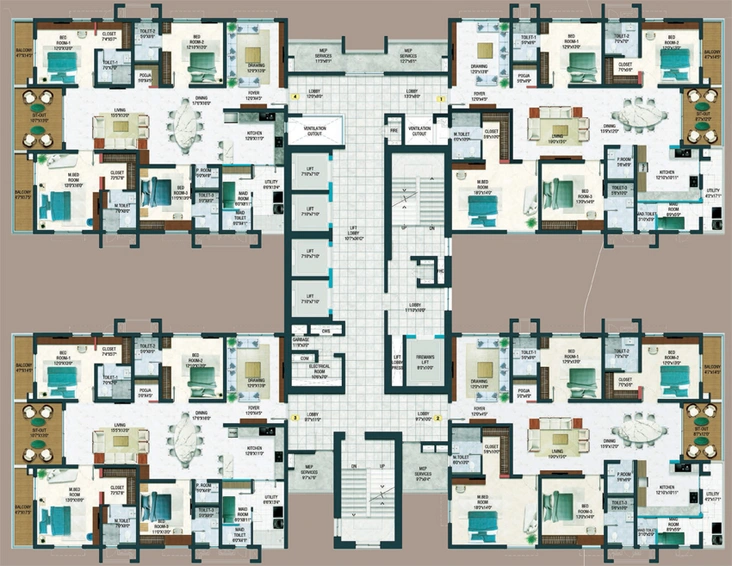 Floor Plan of Aparna Sarovar Towers in Nallagandla, Hyderabad - Image 132414