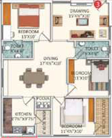 2 BHK Flat in Beema Pride in Kompally, Hyderabad - Image 803884