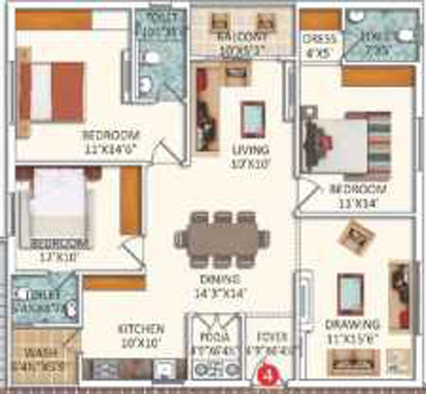 3 BHK Flat in Beema Pride in Kompally, Hyderabad - Image 803885