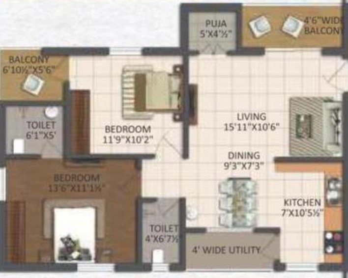 2 BHK Flat in Jai Sri Devi Homes Khyathi in Chandanagar, Hyderabad - Image 803895