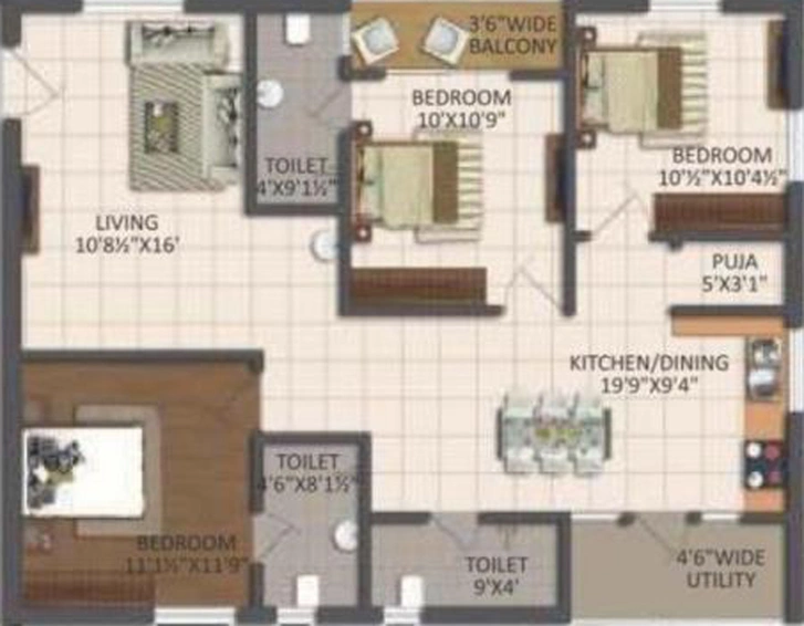 3 BHK Flat in Jai Sri Devi Homes Khyathi in Chandanagar, Hyderabad - Image 803896
