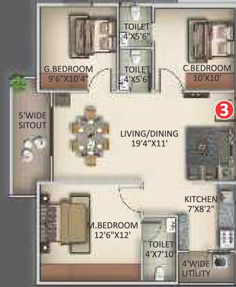 3 BHK Flat in Aritha GBR Dhanwin Towers in Bowrampet, Hyderabad - Image 803915